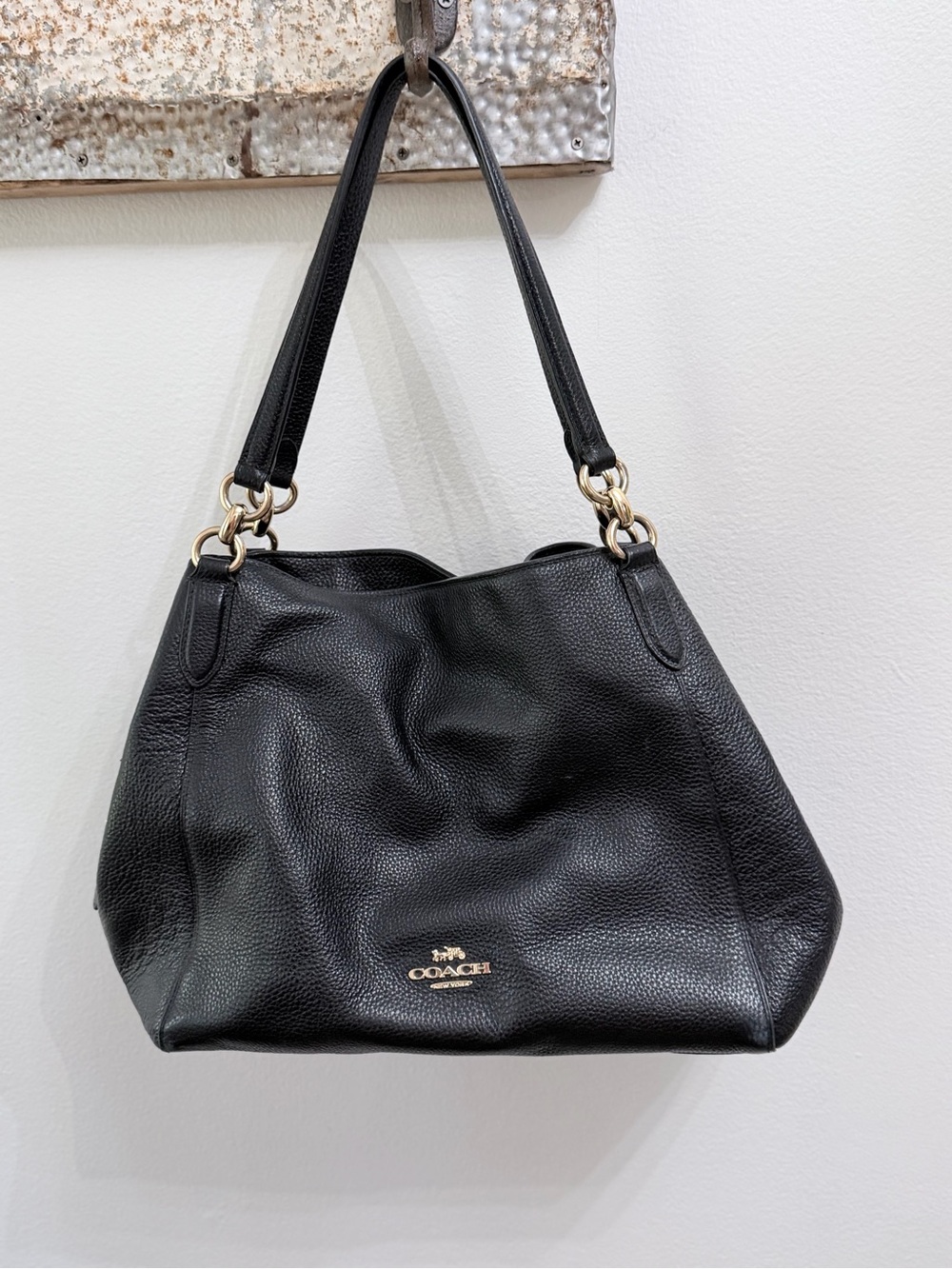 Coach Edie Black Pebbled Leather Shoulder Bag Tote F80268
